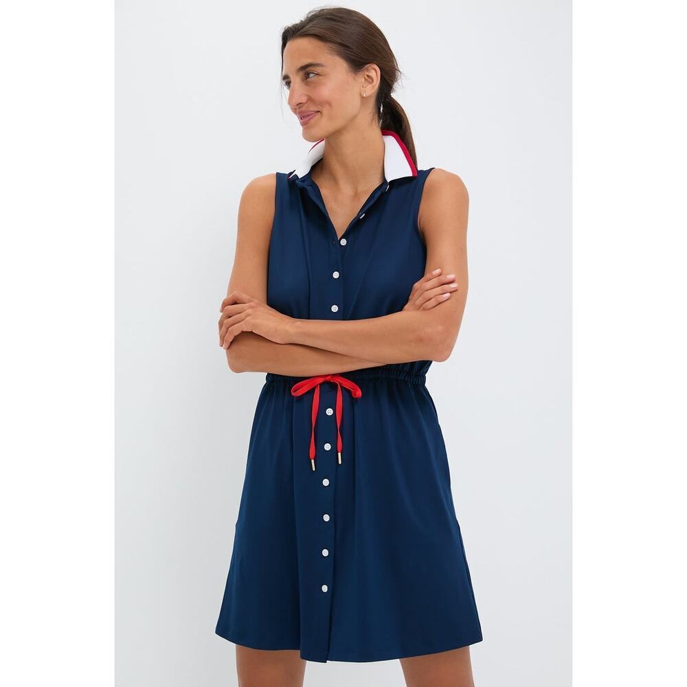 Tuckernuck Navy Sleeveless Polo Shirt Dress with Red Tie